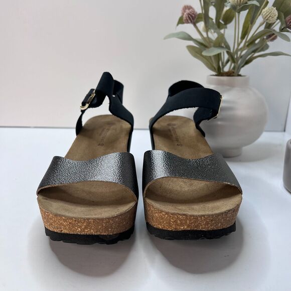 Eric Michael Rosalie Platform Wedge Cork Sandal Black/Pewter Women EU 40/9.5 NWB - Picture 4 of 11